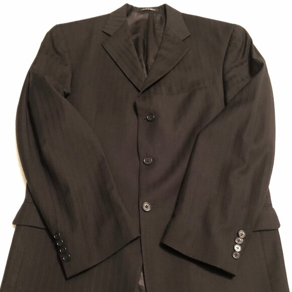 DKNY 40L Black Sport Coat Blazer Jacket Blk on Blk Striped 100% Wool - Picture 1 of 8